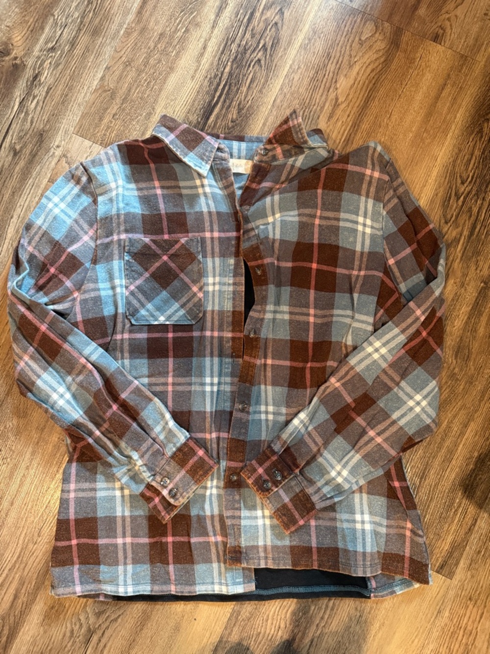 Altar'd State Blue, Brown & Pink Plaid Button-Down Shirt